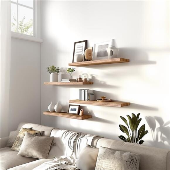 Wood Floating Shelves for Wall, Wooden Wall Shelves for Bedroom, Set of 6 - Picture 3 of 8